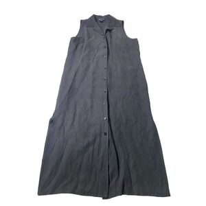 Vintage Finity Linen Silk Blend Collared Button Front Maxi Dress Size 12 Coastal